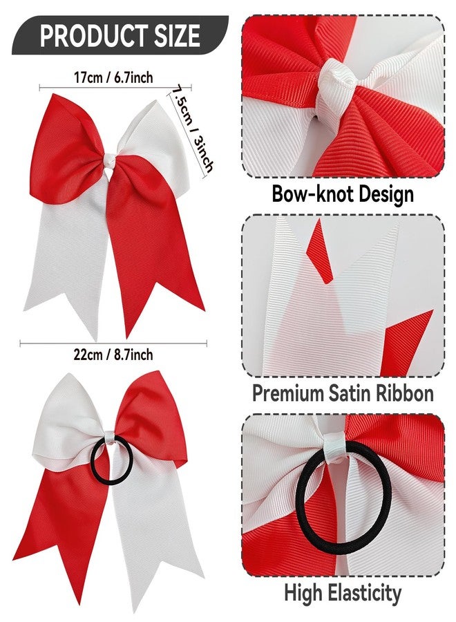 ZESION Large Red and White Hair Bows, 4-Pack Grosgrain Ribbon Cheer Bows, Classic Style Hair Accessories - Image 2
